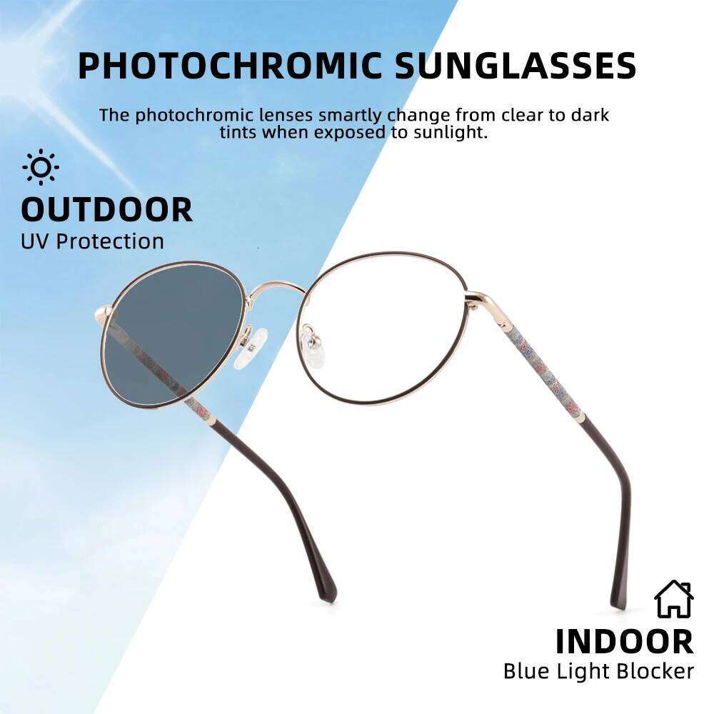 YINSQER Women's Round Reading Glasses Custom Diopters Photochromic Lenses with Sparkling Glass Beads Temple Fashion Eyewear +1 2