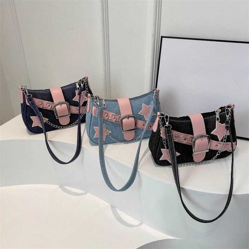 FAshion Womens Handbags Denim Stars Pattern Cool girls Underarm Bag Female Small Shoulder Chain Tote BagXJ250704