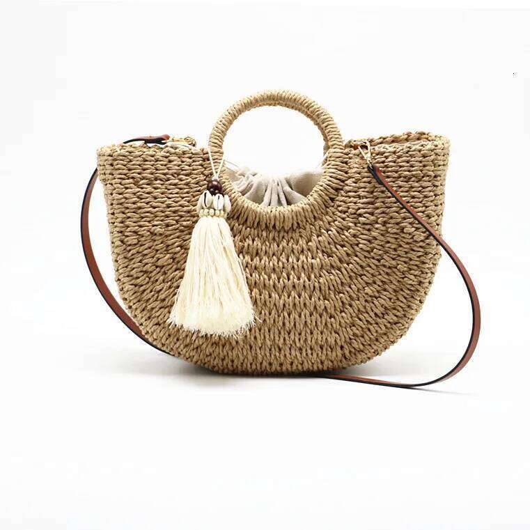 Women's Accessories Bags Spring / Summer 2020 New Fashion Casual Round Handle Thick Papyrus Woven Shopping Bag