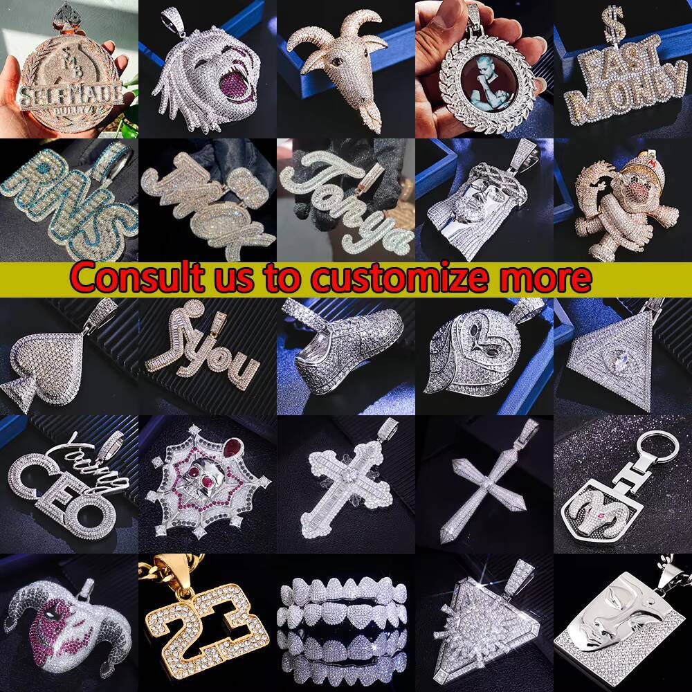 Made in China Custom Letters Pendant 925 Silver Credit Card Pendant Moissanite Diamond Custom Numbers Pendant Cuban Neckleac