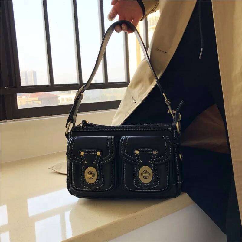 JIAERDI Vintage Moto Biker Black Shoulder Bags Women Retro High Street Leather Chic Pocket Underarm Bag Ladies Y2k Handbag Purse