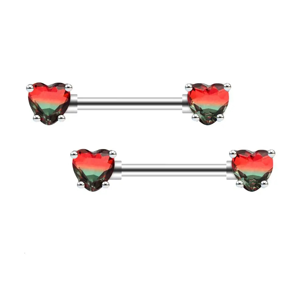 JHJT 2PCS Sexy Heart Nipple Piercing 14G 316L Steel Loved Nipple Barbell Rings Piercing Body Jewelry 250722