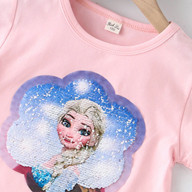 DISNEY Frozen Elsa princess girls designer clothes Princess T-shirt infant designer clothes short-sleeved princess designer T-shirt print design comfo