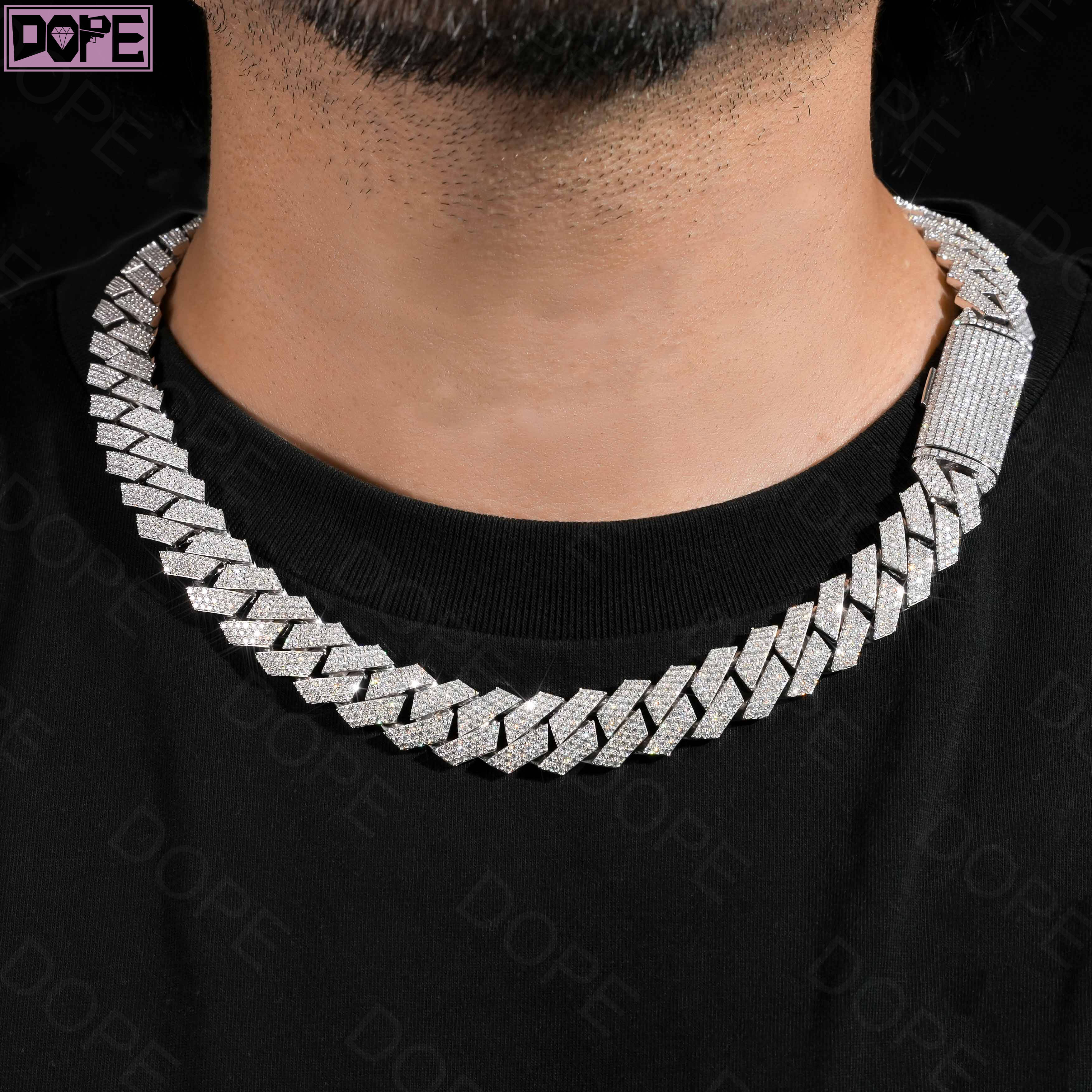 Hip Hop 8mm 10mm 14mm Cuban Link Chain Iced Out Men Necklace Bracelet VVS Lab Diamond 925 Silver Cuban Chain