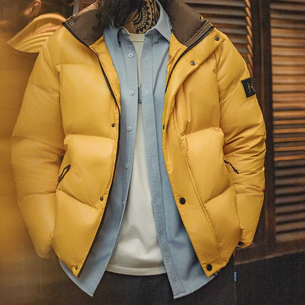 90% White Duck Down Jacket Yellow Stand Collar Warm Jacket Versatile Puffer Coat for Men Autumn and Winter Outerwear W250722