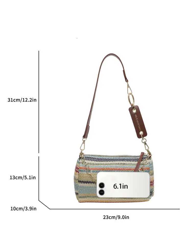 new spring and summer contrast striped woven shoulder bag with letter decoration crossbody bag Y250722