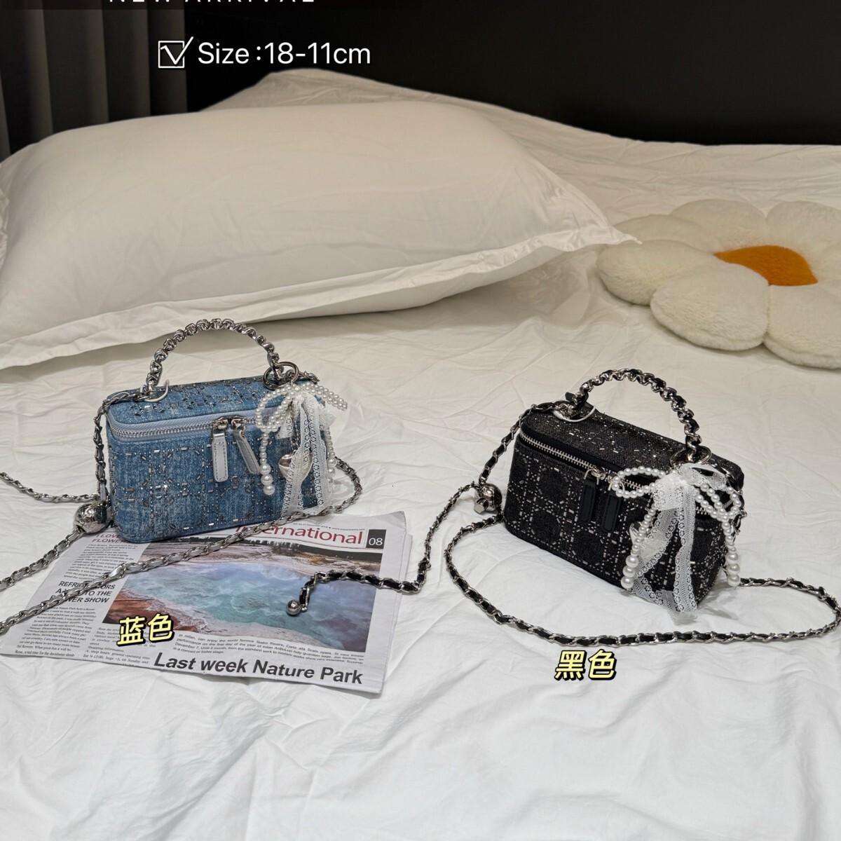 Free shipping designer bag 2025 Niche Denim Rhinestone Handbag For Women New Chain Fashion Shoulder Bag Crossbody Bag