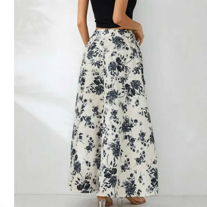 New Style Swing Elastic Waist Tie Print Double Pocket Midi Skirt For Women B5