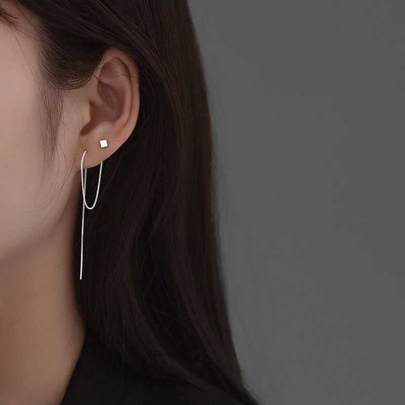1Pair S925 Silver Needle 13CM Square Earrings Line Tassel Chain Drop Earrings Womens Straight Line Jewelry New Year GiftsXJ250722