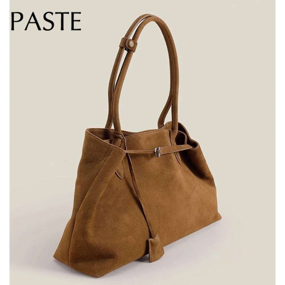 2026 Euro Style Winter Huge Long-handle Travel Tote Matte Green Grey Color Suede Cow Leather Women Handbag High-end Shoulder Bag
