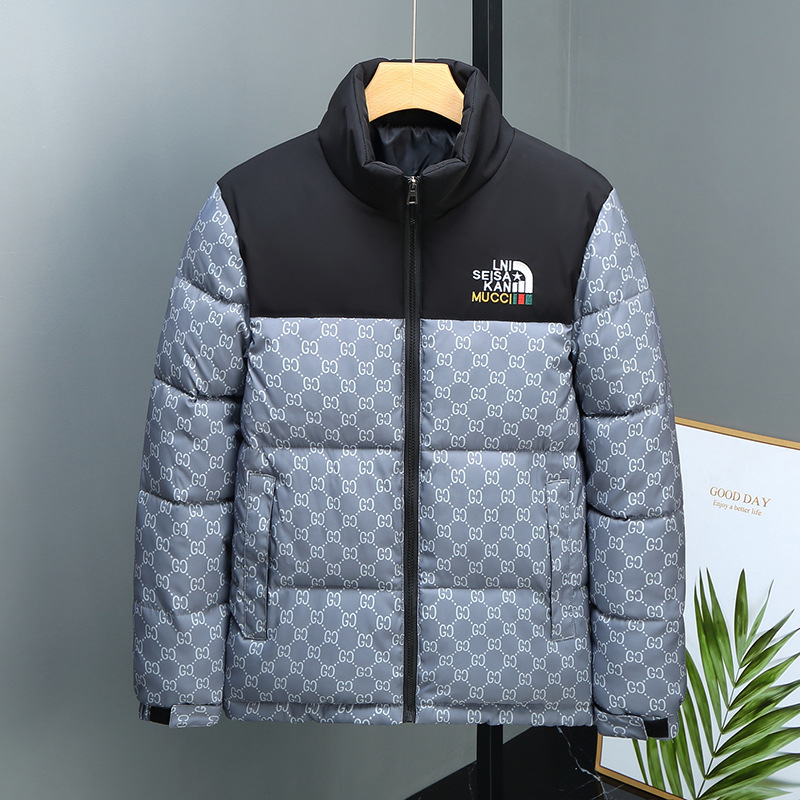 hot Free Shipping Designer Winter Warmth Cotton Coat with Loose Hoodie and Casual Thick Design Trendy Mens Jacket in Black and Gray