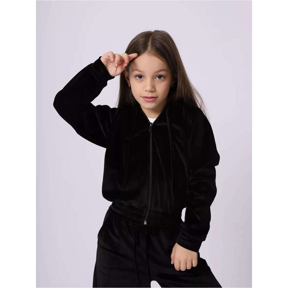 Autumn Winter Girls' Sports Hat Velvet Casual Sweatshirt Two-Piece Set B5