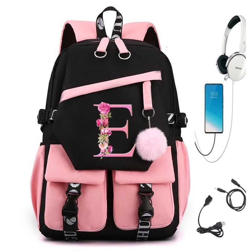26 Initials Flower School Bags for Teenage Girls Flower Alphabet Cute Gift Students Bookbag Letters A B C D Travel Bagpack Y250722