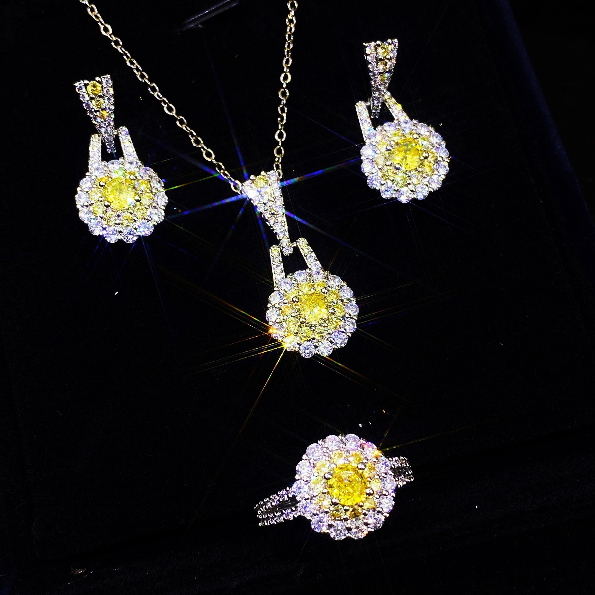 Green Red White Gemstone Zircon Wedding Jewelry Sets for Bridesmaids Bridal Necklace Earrings and Rings