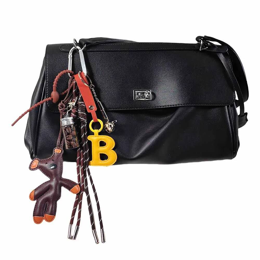 Cute Teddy Bear Leather Keychain with Coffee Bean Glass Bottle Handle Miu Style Unisex Bag Charm Accessory ddmymarket