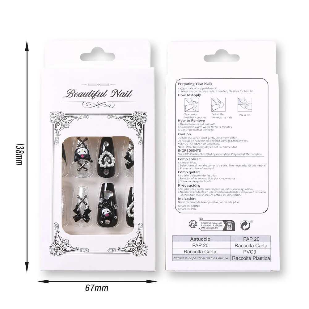 24Pcs 3D Kuromi Press-On Nails Y2K Cartoon Handmade Fake Nails Black Gel Nails Wearable Nails Cinnamoroll Melody Anime False Nails W250722