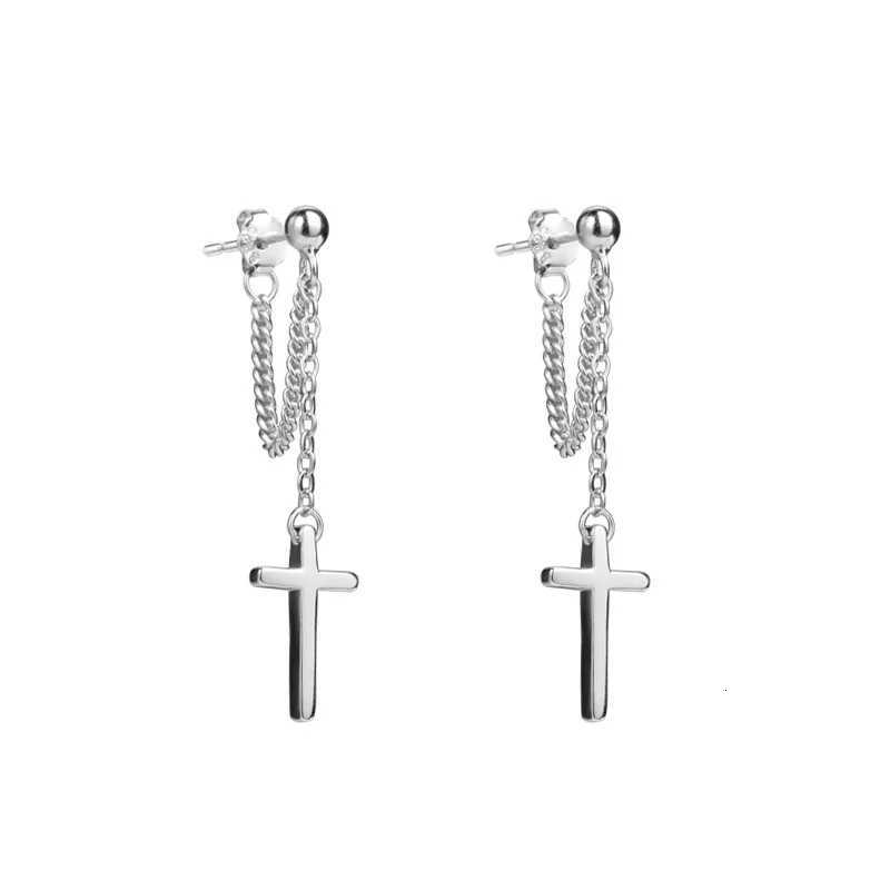 Punk Silver Color Cross Drop Earrings for Women Men Gothic Hip Hop Long Tassel Hanging Earrings Jewelry Gift Bijoux XJ250722