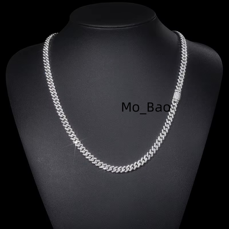 High Quality 6mm 925 Silver Necklace Cuban Chain Men Moissanite Necklace For Men Hip Hop Jewelry Gift