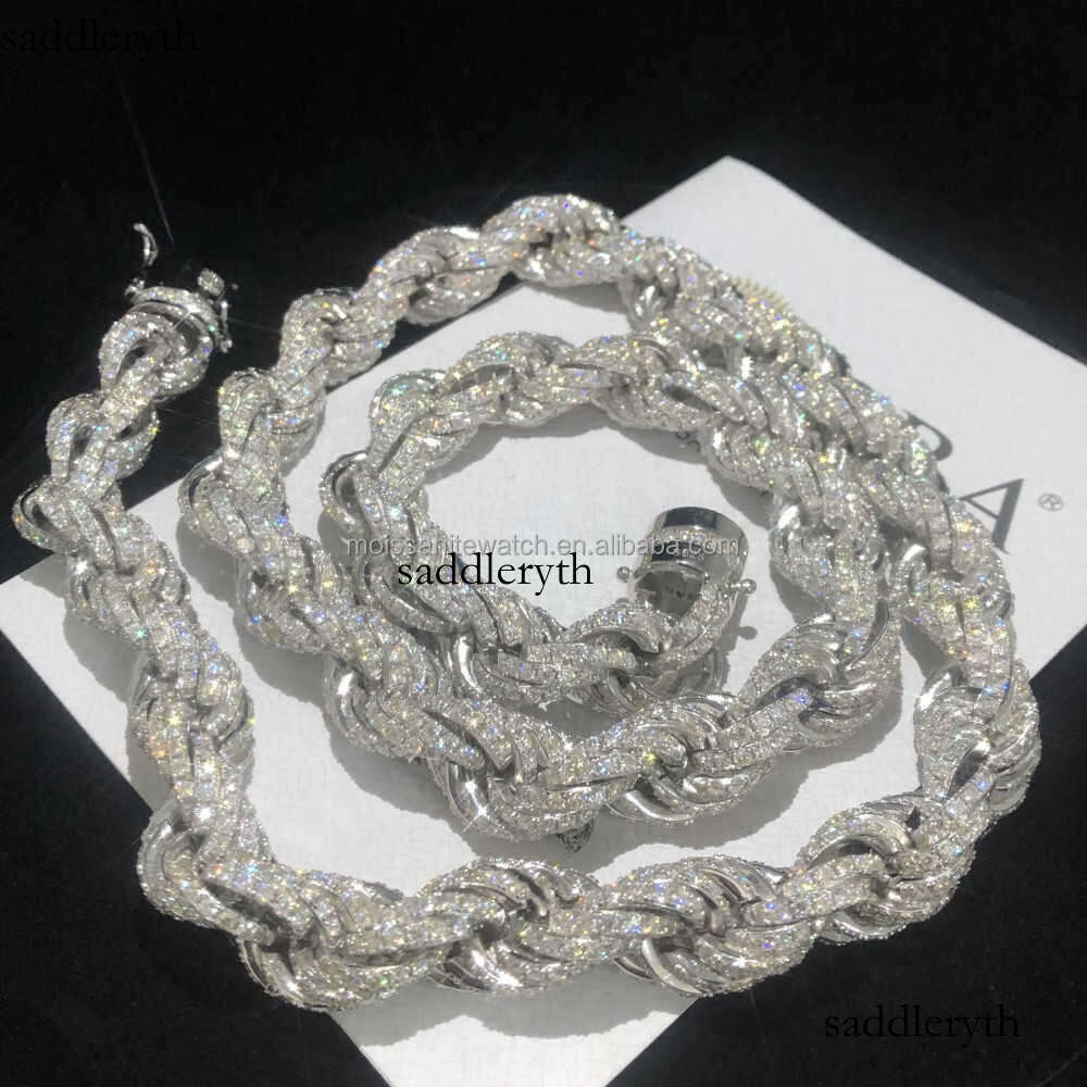 Twisted Moissanite S 10k 14k Solid Gold Hip Hop Men Jewelry Cuban Necklace Iced Out Vvs Dia Rope Chain