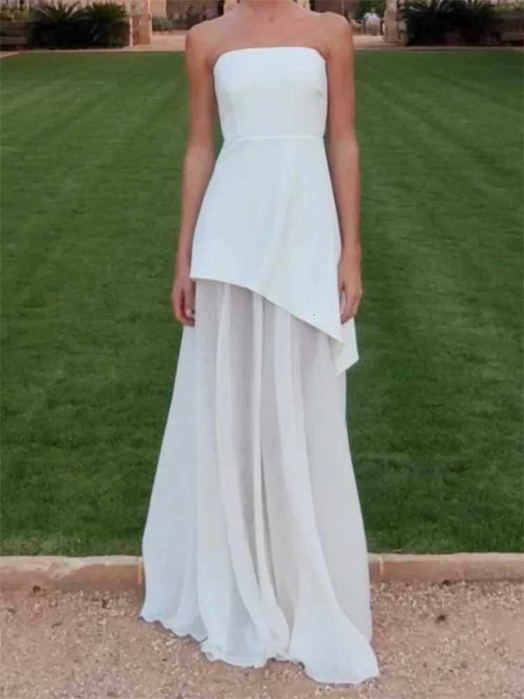 Women Strapless Dress Off Shoulder Sleeveless Open Back High Split Long Dress with Scarf for Evening Party XJ250722
