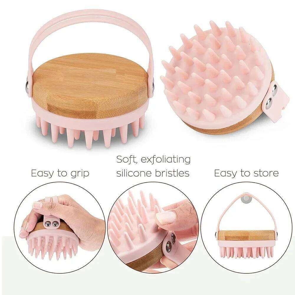 New Environmentally Friendly Silicone Bamboo Wood Bath Children's Hair Washing Scrubbing Brush, and Magic Tool
