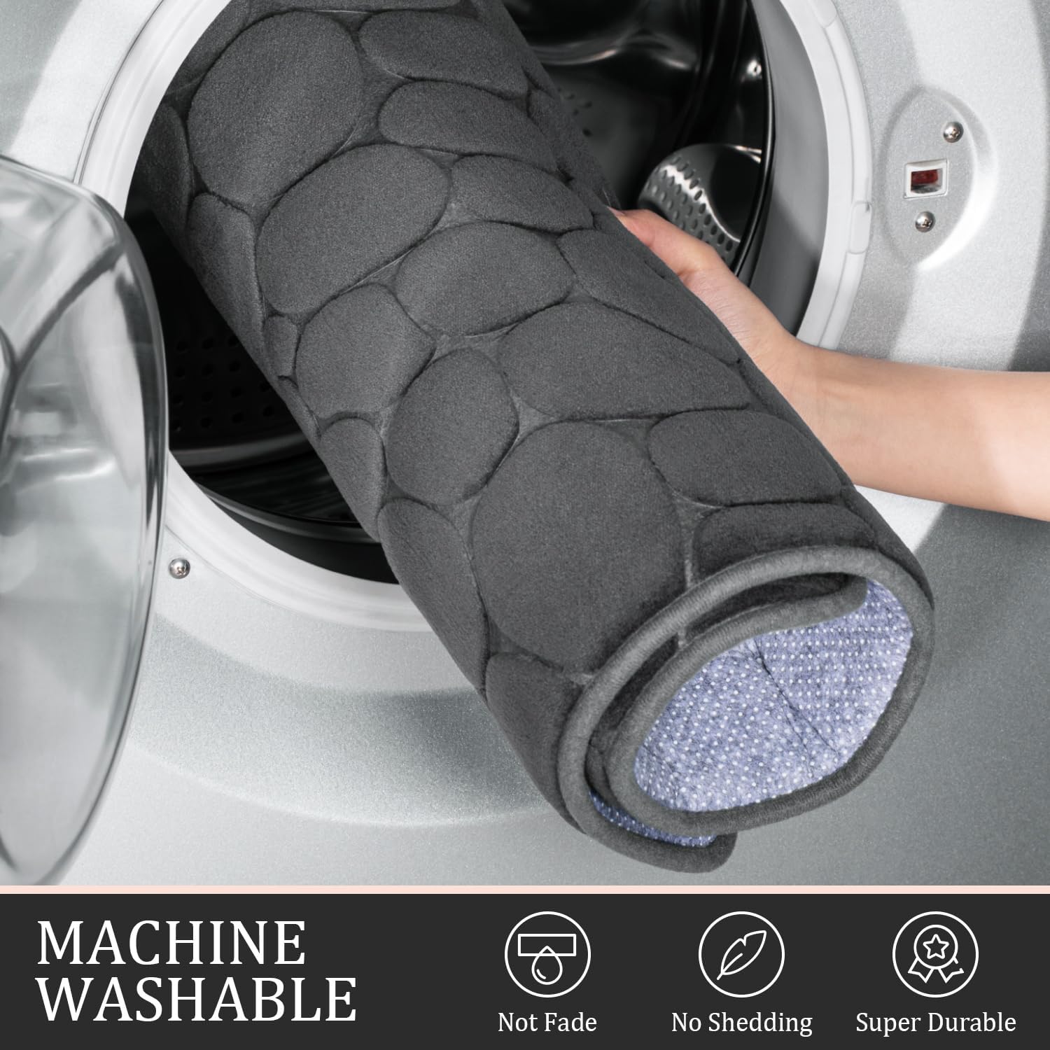 Bathroom Rugs Sets 3 Piece Cobblestone Style 40D Quickly Drying Non Slip Water Absorbent Washable Light Grey Bath Rugs for Tub Toilet and Floor(41*61+