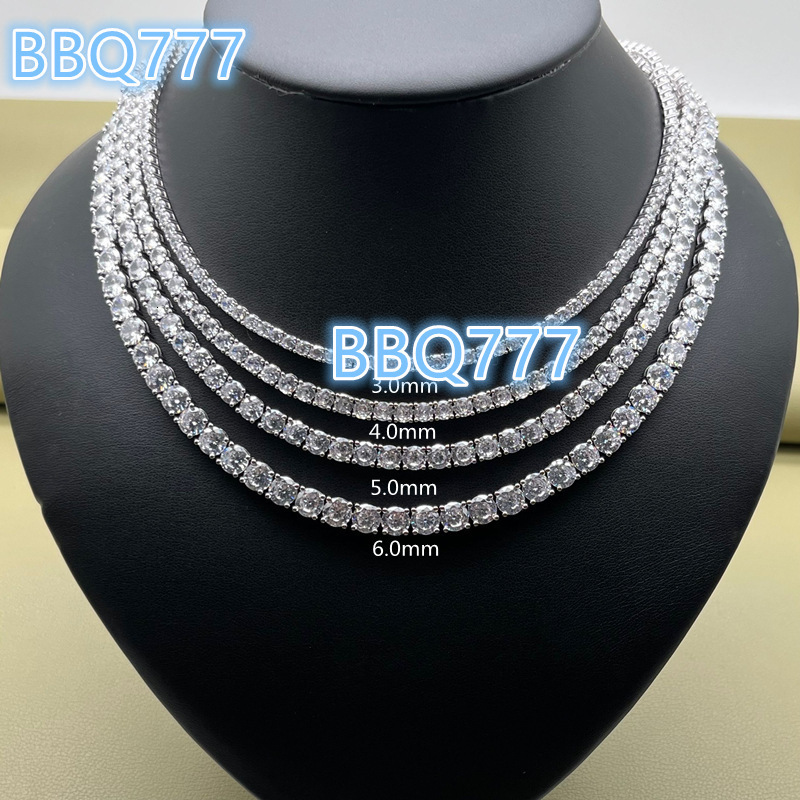 2025Customizable Tennis Chains Jewelry 925 Sterling Silver 3mm 4mm 5mm 6mm CZ Cubic Zirconia Tennis Necklace