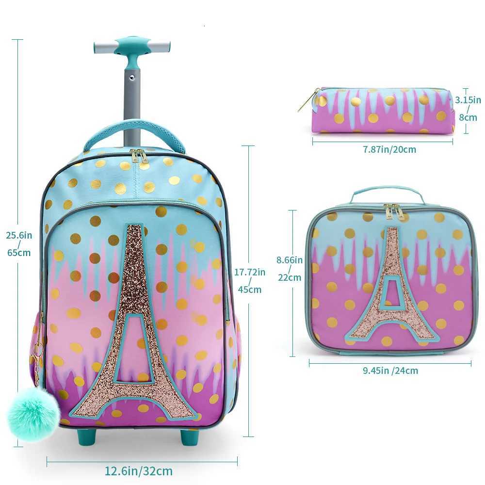 3PCS Rolling Backpack for Girls Kids Wheeled School BookBag With Lunch And Pen Bag Ir tower Glow-in-the-dark Functi Y250722