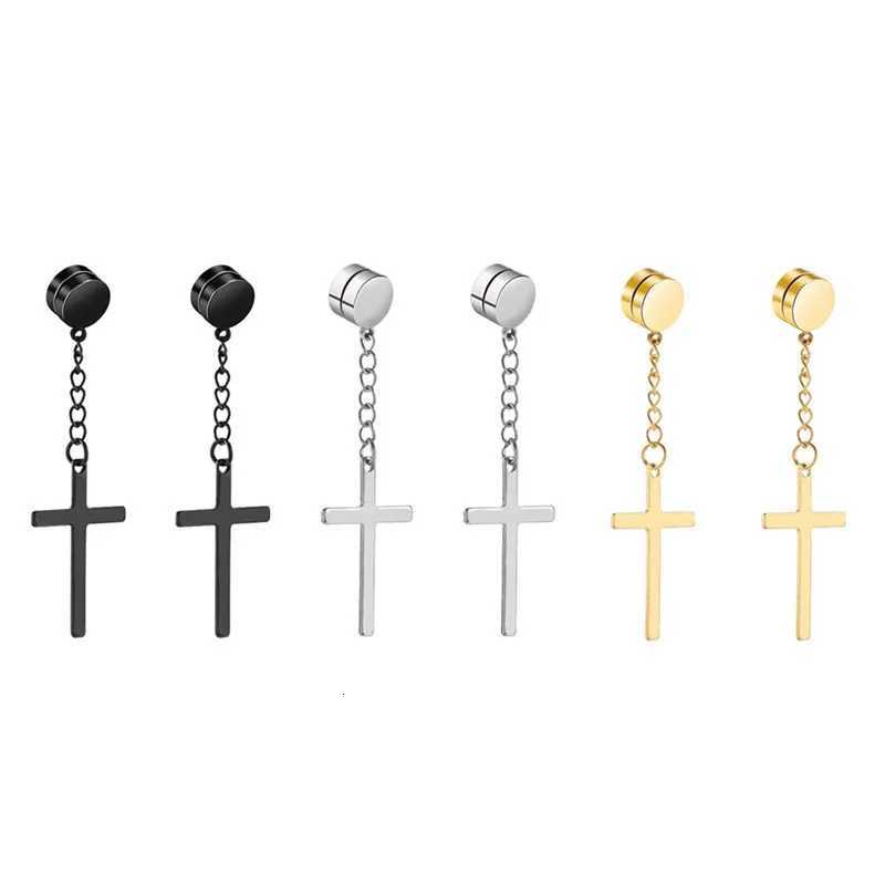 Punk Cross Pendant Tassel Stainless Steel Earrings Magnetic Fashion Geometric Clip Ear Jewelry Party Gifts For Women Men XJ250722