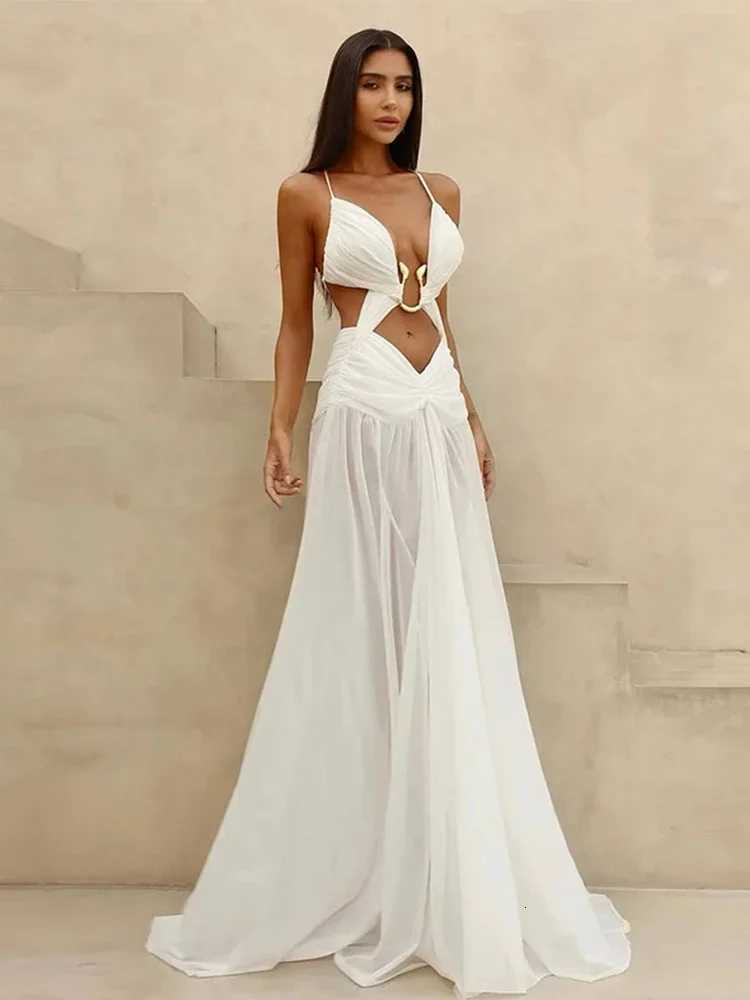 Sexy Hollow Out Party Dress Sleeveless Backless Mesh Maxi Fe Evening Dresses 2025 Spring Summer Club Beach Slip Lady Gown XJ250722