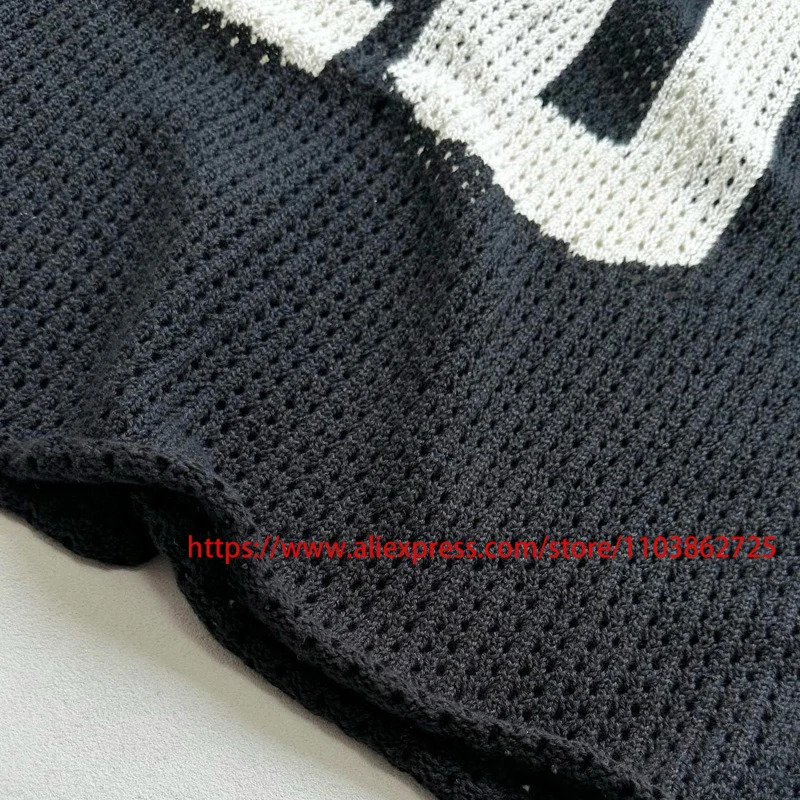 High Street ASK Knitted Sweater Top Quality Hollow Out Patchwork Alphabet Slogan Jacquard Loose ASK Knitted Jumper 250717