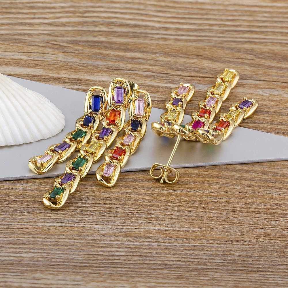 100% Bohemian Tassel Design Copper CZ Multicolor Women Pendant Earrings Charm Exquisite Jewelry Wedding Party Birthday Gift XJ250722