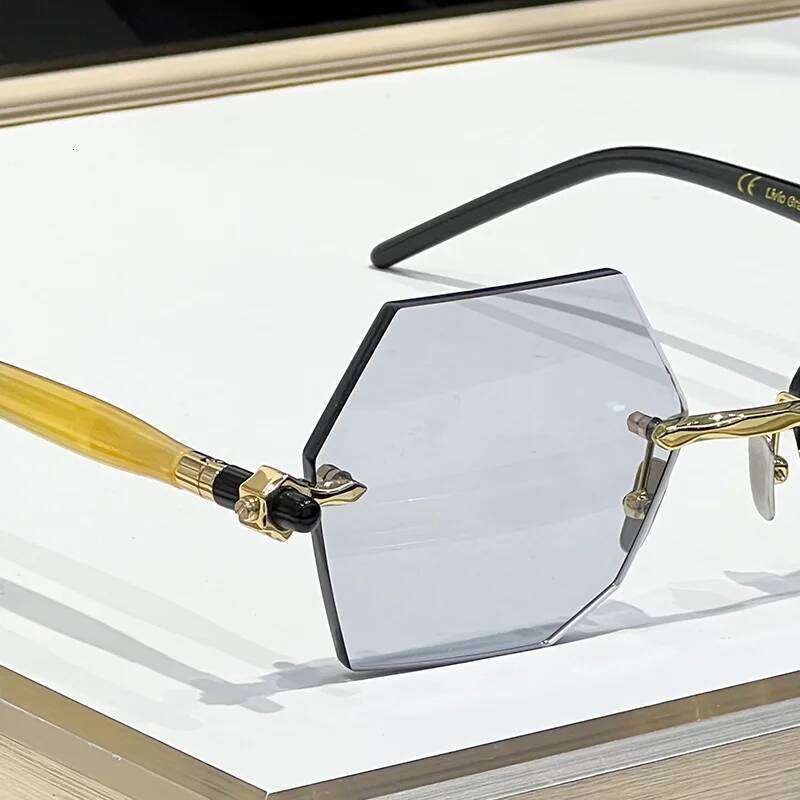 Vintage Craft Special Shaped Boundless Sunglasses for Women Maske P53 Tortoise Acetate Rimless Solar Glasses
