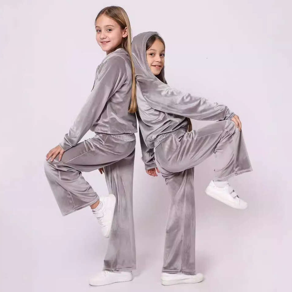 Autumn Winter Girls' Sports Hat Velvet Casual Sweatshirt Two-Piece Set B5