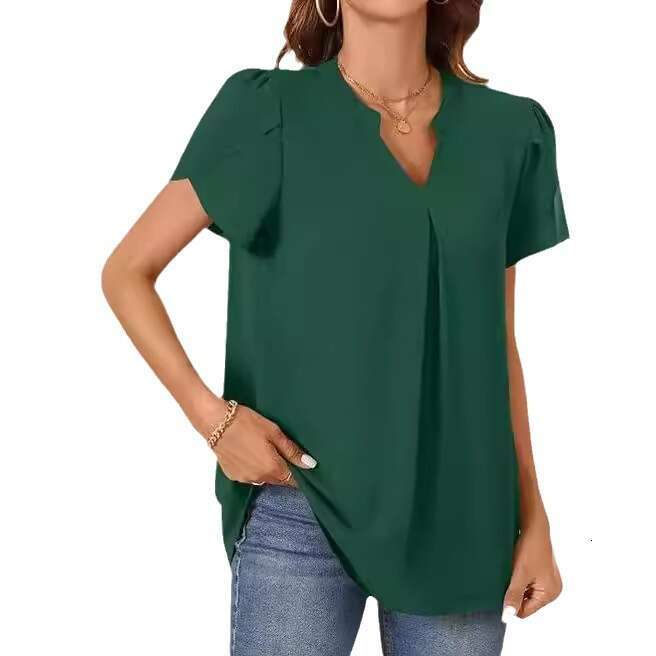 Summer Simple Fashion Casual Style Women's Shirt Solid Color Ruffle Sleeves B5