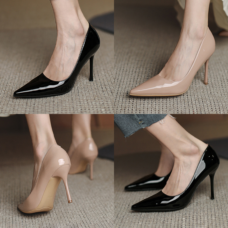 designer dress shoes high heels loafers womens 7cm 9cm summe fashion comfort soft patent leather classic black nude womens luxury mary jane shoes