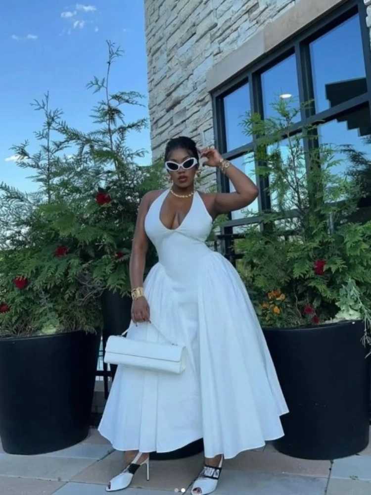 1200 Women Halter V-neck Backless Sleeveless Big Swing Bodycon Midi Maxi Long Dress 2025 Vacation Sexy Party Evening Dresses XJ250722