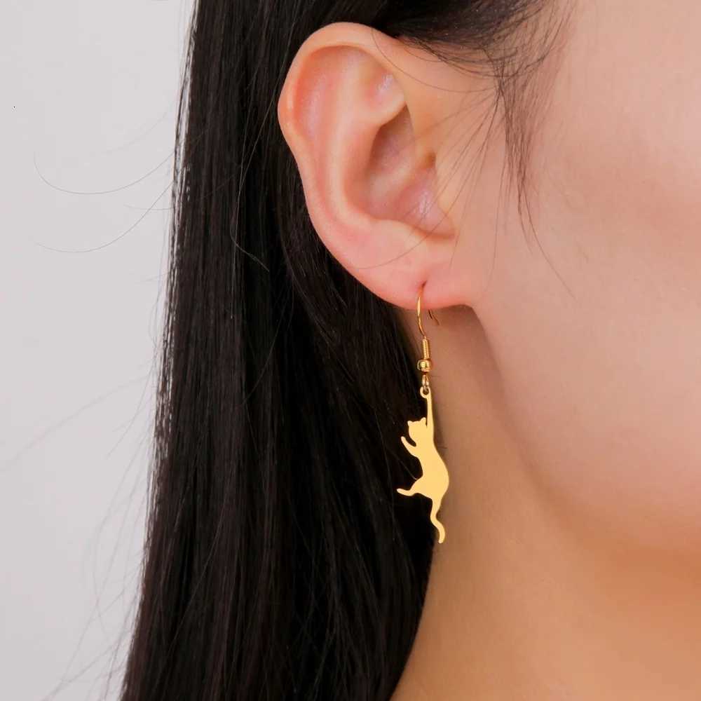 Eueavan Jumping Cat Dangle Earrings Stainless Steel Long Tassels Hoop Earrings Cute Kitten Animal Jewelry Gifts for Women Girls XJ250722