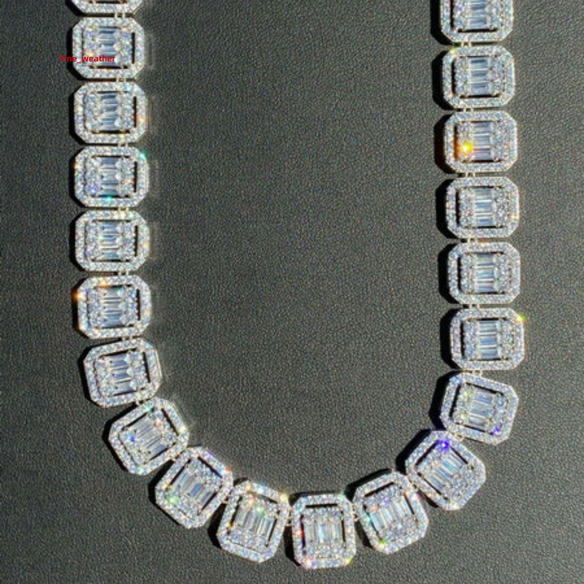 High Quality Customized 10 mm Cuban Link Moissanite Diamond Chain 925 Sterling Silver White Gold Diamond Chain