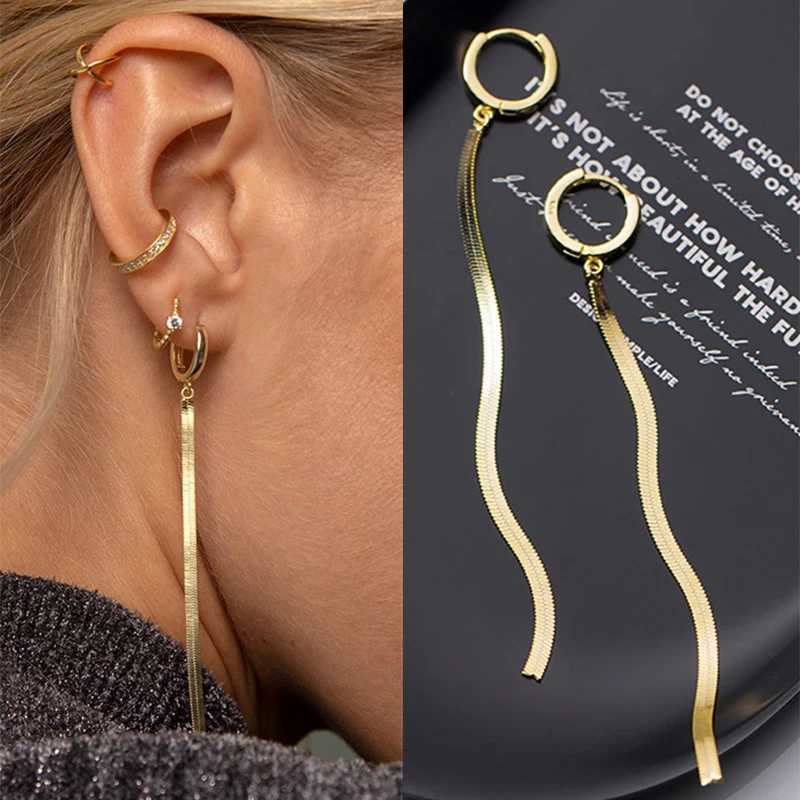 Fashion Stainless Steel Gold Color Long Tassel Earrings for Women Simple Geometric Unique Korean Earrings Wedding Jewelry GiftsXJ250722