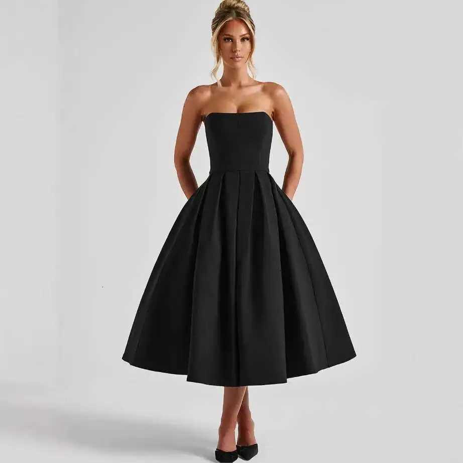 NIDANSSI Strapless Lining Pleated Evening Party Dress Women Backless Robes Sexy Bodycon Long Summer Dress Vestidos XJ250722