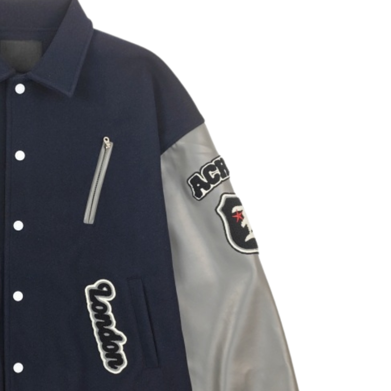 Baseball jacket: Contrast Colors & Lettered Design Urban Fashion Staple Long sleeved jacket -American Hip-Hop Street Style
