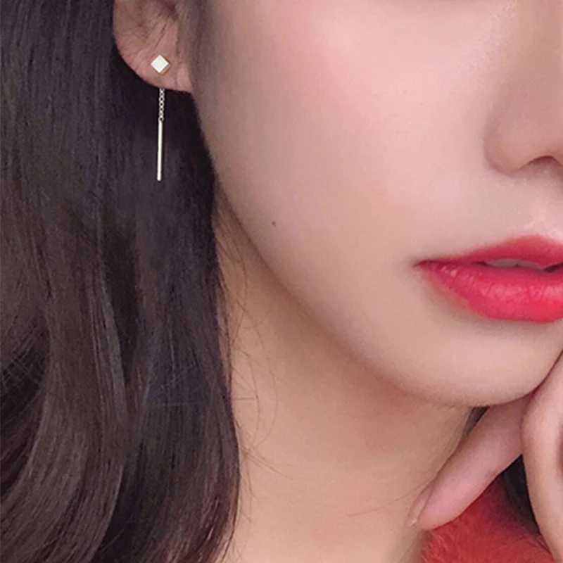 1 Pair Stainless Steel Round Ball Square Ear Wire Earrings For Women Anti-allergic Small Thin Chain Ear Pins Simple Jewelry XJ250722