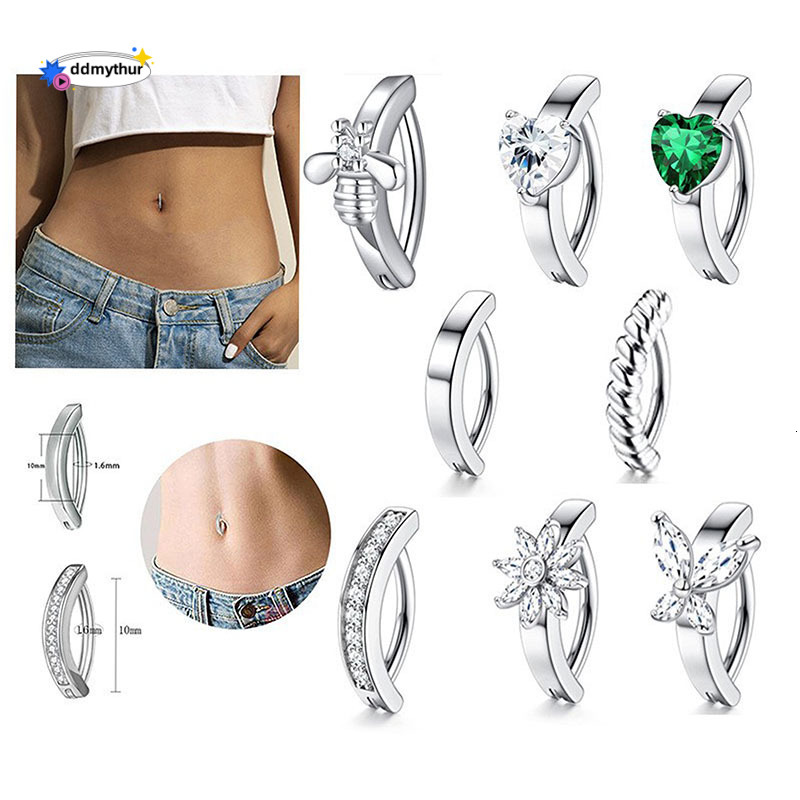 Minimalist Stainless Steel Dia-Studded Unisex Body Piercing Jewelry Belly Button Ring ddmythur