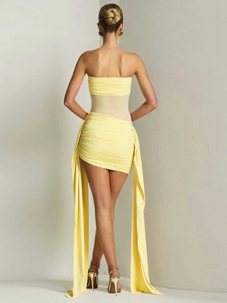 Mozision Off-shoulder Strapless Sexy Mini Dress For Women Fashion Sleeveless Backless Ruched Draped Club Party Dresses XJ250722