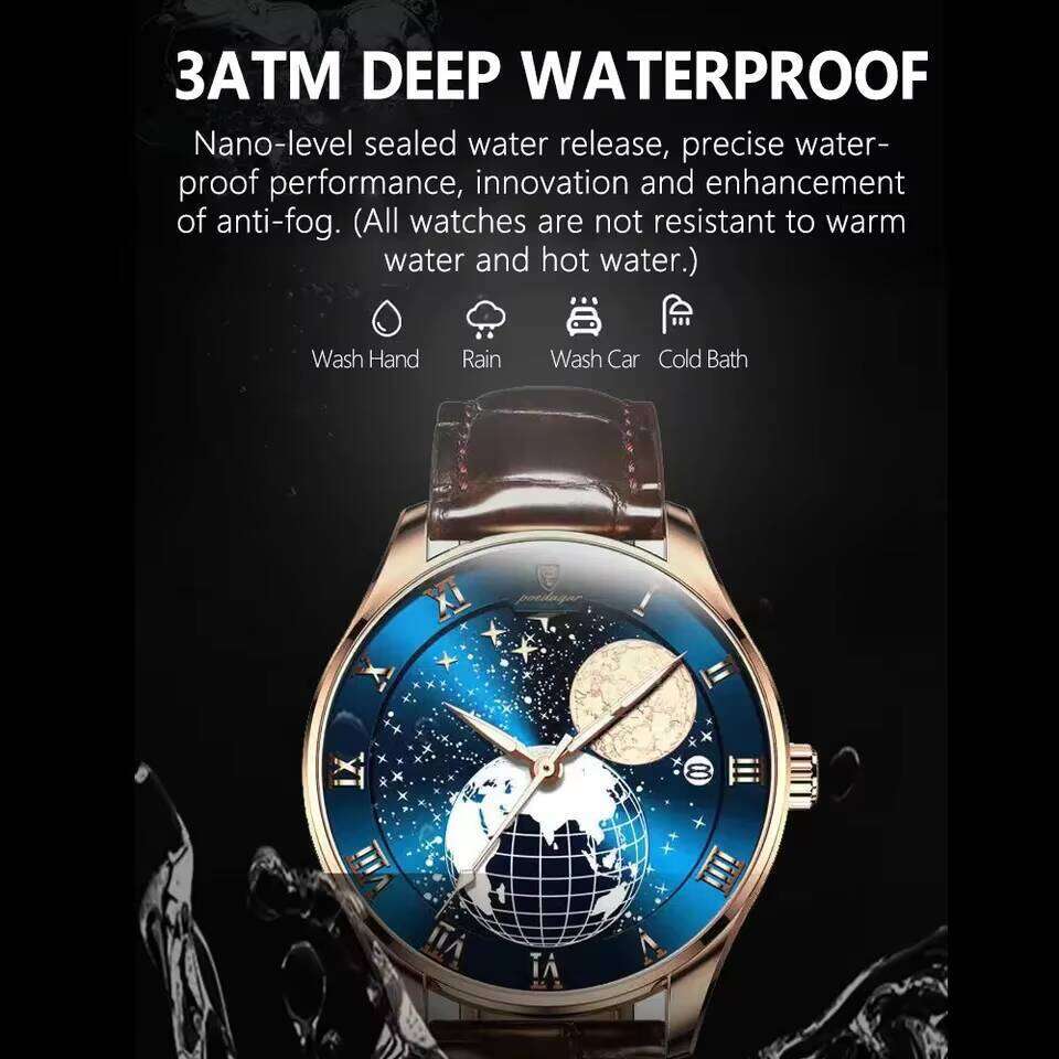 DHwatches POEDAGAR Men's Slim Waterproof Watch - 50M, Luminous, Date Display, Ultra-Thin 6mm, Stainless Steel, Quartz Wristwatch