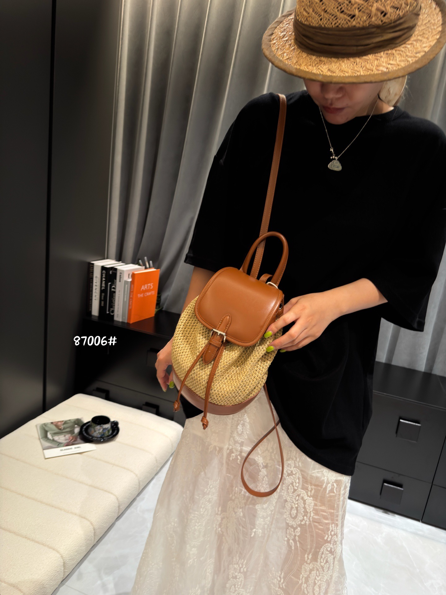 Free shipping designer bag 2025 Lazy Style Casual Large Capacity Straw Backpack For Women New Color Block Fashion Versatile Bag Single Shoulder Bag Ba