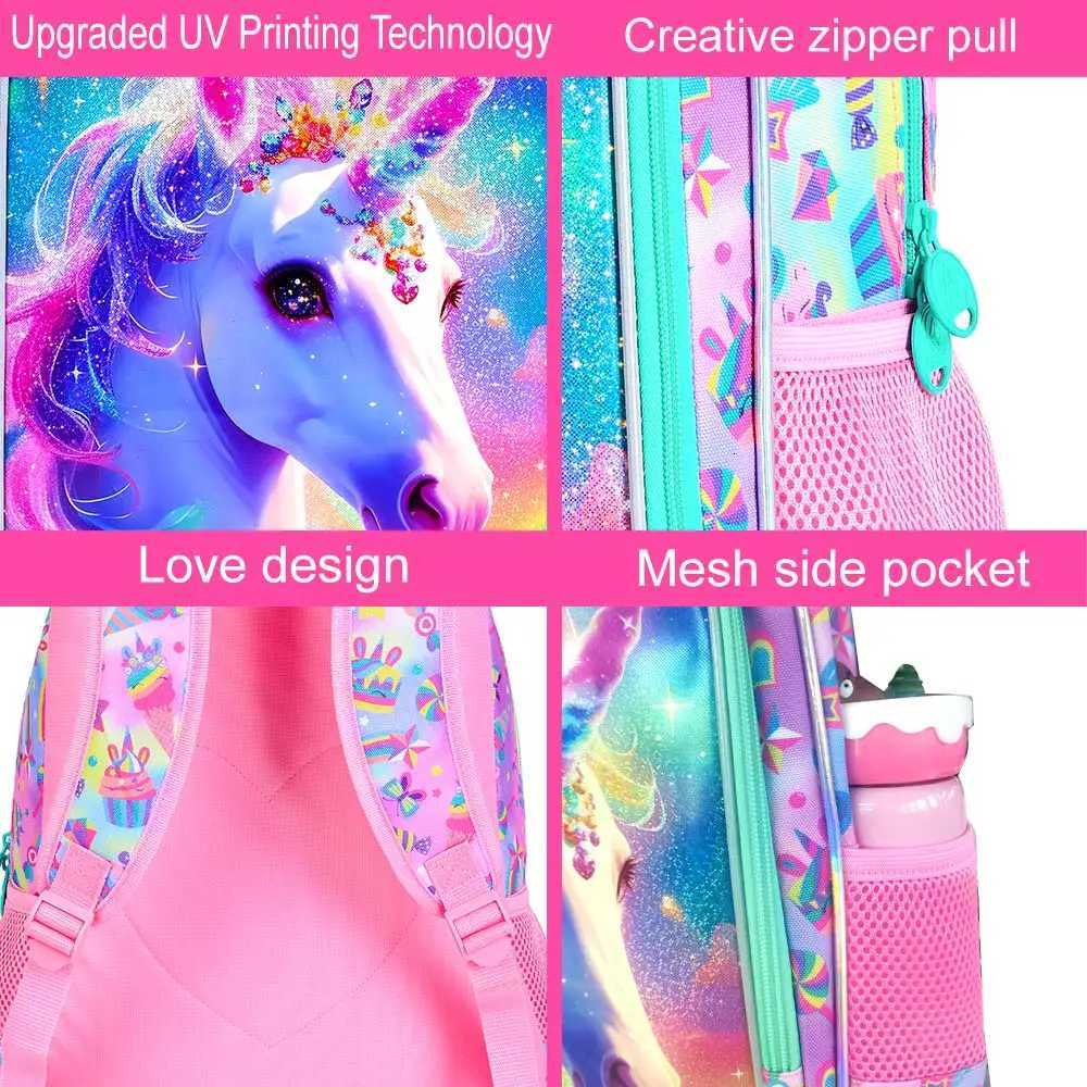 16 Kids Backpack for Girls 3-Piece School Bookbag with Lunch Box Unicorn Backpack Set for Elementary Preschool Kindergarten Y250722