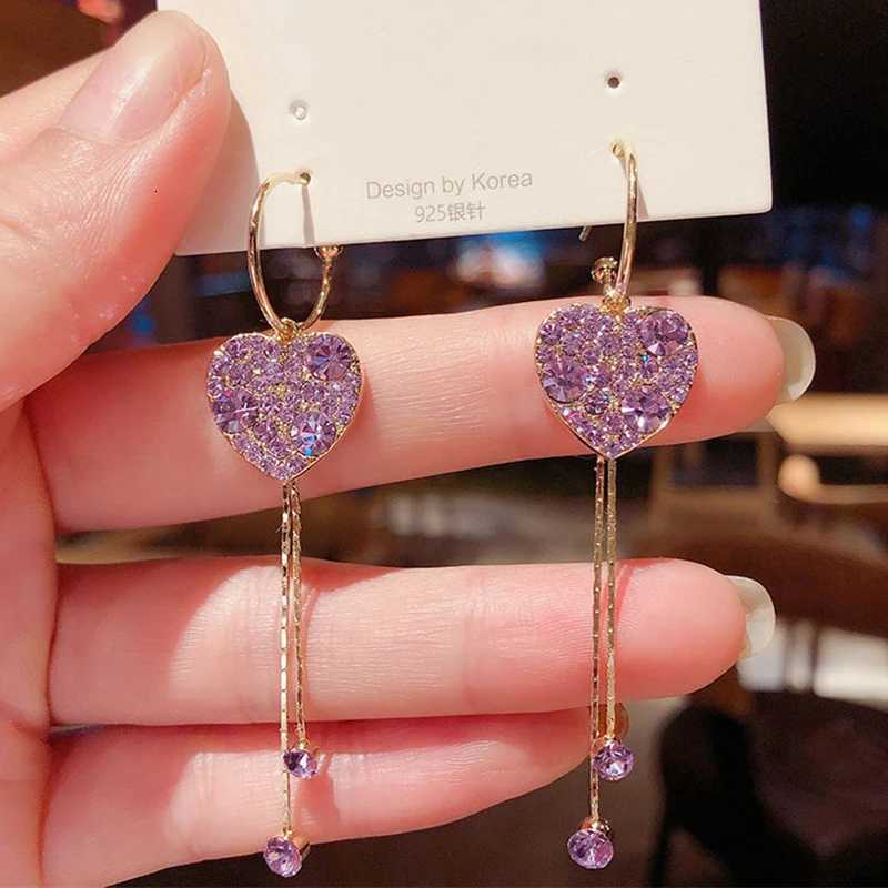 Exquisite Blue Heart Shed Zircon Earrings for Women Luxury Long Tassel Ear Line Dangle Earring Ladies Wedding Party Jewelry XJ250722