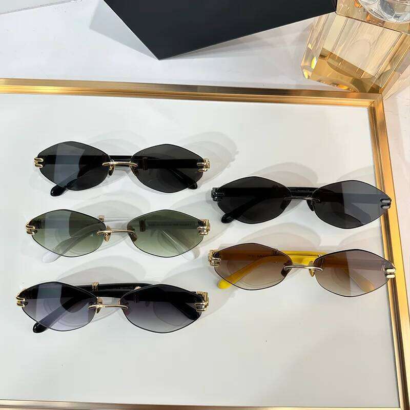 Original Special Shaped Black Gold Rimless Sunglasses for Male DUCER I High Street Boundless Acetate Solar Glasses Men